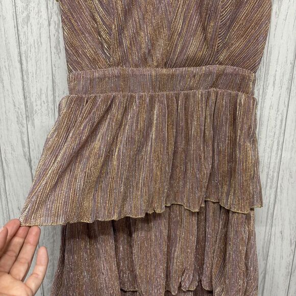 Womens Size S Storia Pink Gold Shimmer Ruffle Dress EUC - Picture 4 of 6